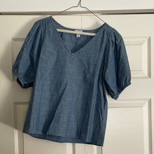 J. Crew Blue Denim V-Neck Blouse